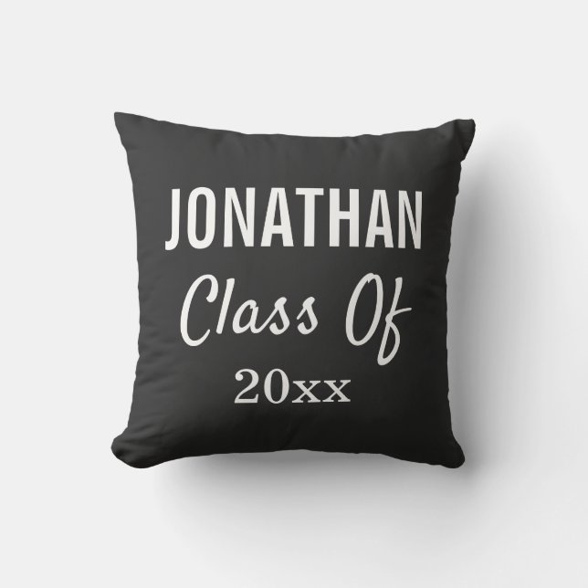 Graduation Class Year Black Modern Typography Throw Pillow (Front)