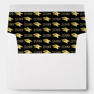 Graduation Class Year Faux Metallic Gold Cap Black Envelope