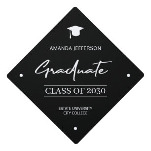 Graduation class year school elegant black white g cap topper