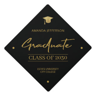 Graduation class year school elegant gold script g graduation cap topper