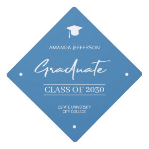 Graduation class year school elegant light blue cap topper