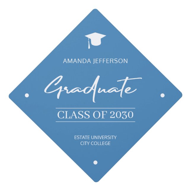Graduation class year school elegant light blue cap topper (Front)