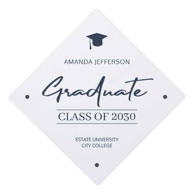 Graduation Class year school elegant trendy script Cap Topper (Front)