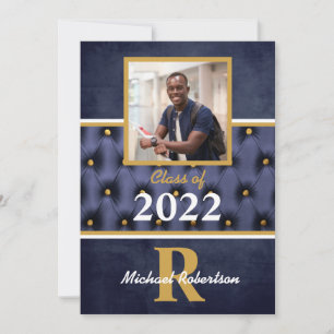 Graduation classique Marine Gold Tufted Invitation