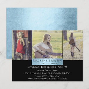 Graduation Collage Light Blue Cool Grad 3 Photo Invitation
