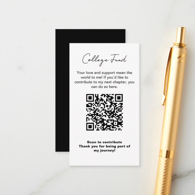 Graduation College Fund QR Code Minimalist Modern Enclosure Card (Front/Back In Situ)