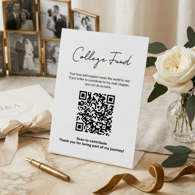 Graduation College Fund QR Code Minimalist Pedestal Sign (Creator Uploaded)