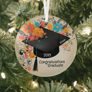 Graduation commemorative glass ornament