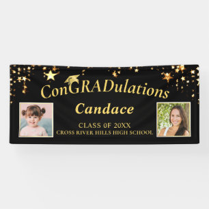 Graduation ConGRADulations Photo Gold Stars Black Banner