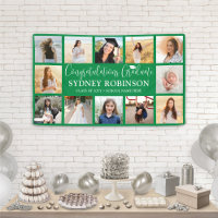 Graduation Congrats 12 Photo Collage Green & White