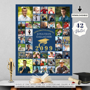 Graduation Congrats 42 Photo Collage Blue Gold Poster