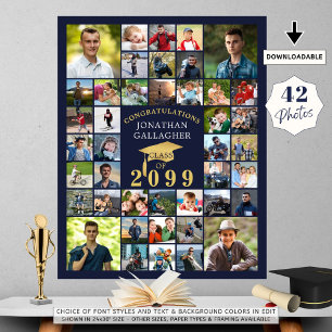 Graduation Congrats 42 Photo Collage Navy Gold Poster
