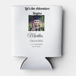 Graduation congrats add name photo city date class can cooler