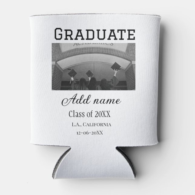 Graduation congrats add name photo city date class can cooler (Front)