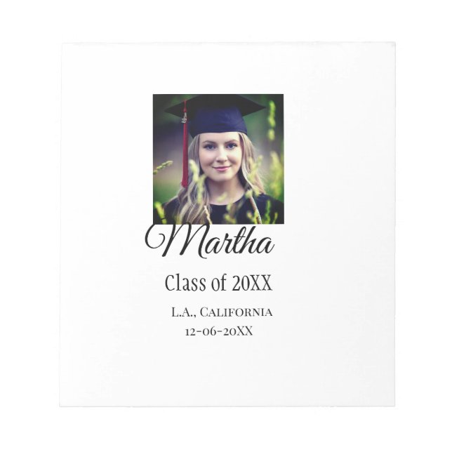 Graduation congrats add name photo city date class notepad (Front)