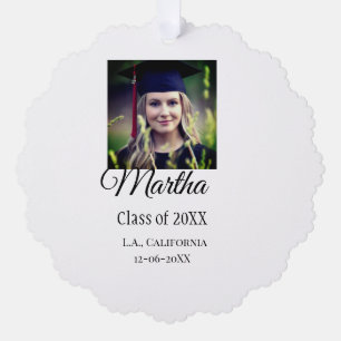 Graduation congrats add name photo city date class ornament card