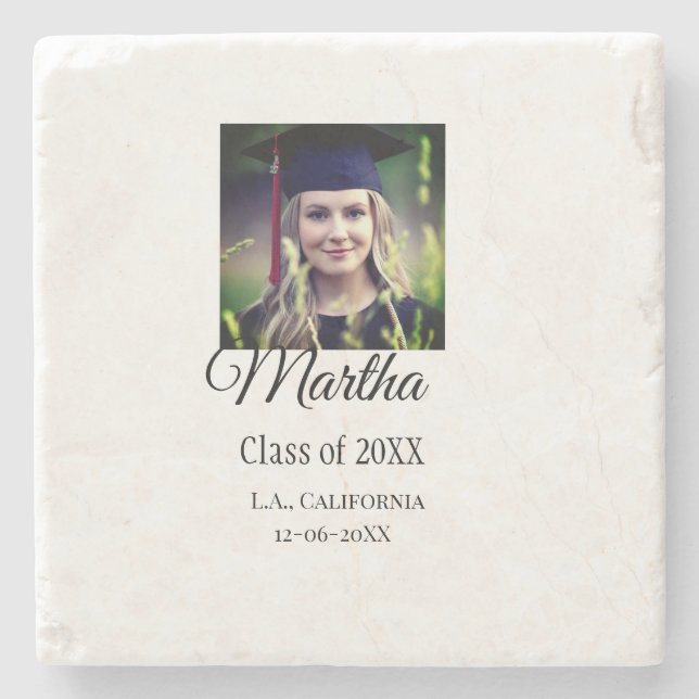 Graduation congrats add name photo city date class stone coaster (Front)
