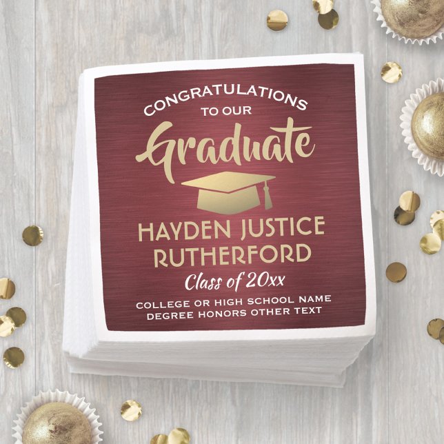 Graduation Congrats Brushed Burgundy Gold & White Napkin (Creator Uploaded)