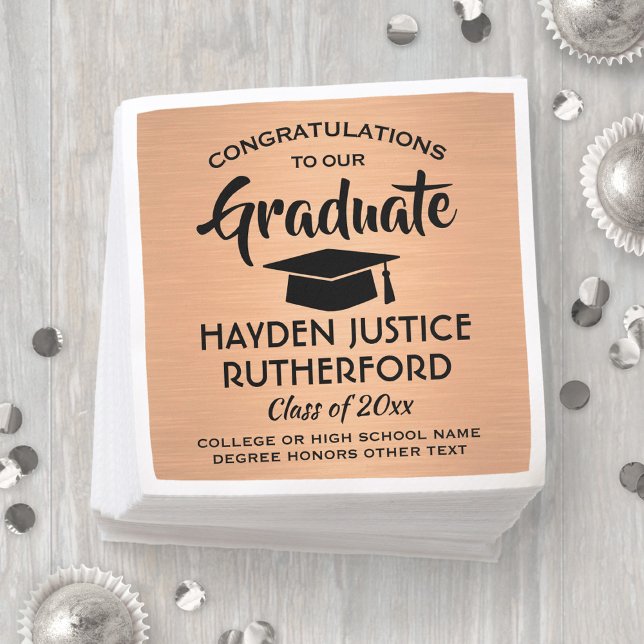 Graduation Congrats Brushed Elegant Copper & Black Napkin (Creator Uploaded)