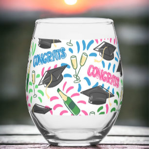 Graduation Congrats Champagne Confetti Colourful Stemless Wine Glass