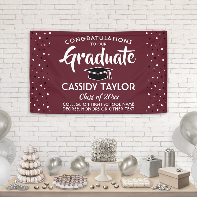 Graduation Congrats Confetti Modern Maroon & White Banner (Creator Uploaded)