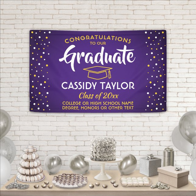 Graduation Congrats Confetti Purple Gold Yellow Banner (Creator Uploaded)
