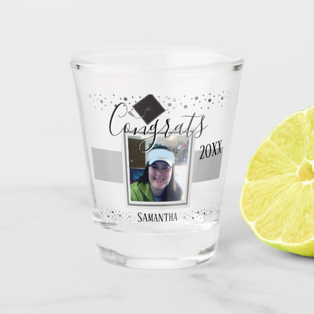 Graduation Congrats Custom Name and Photo Shot Glass (Front)