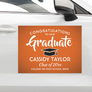 Graduation Congrats Elegant Orange & White Parade Car Magnet