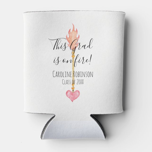 Graduation Congrats Girly Keep Cool Pink Heart  Can Cooler (Front)