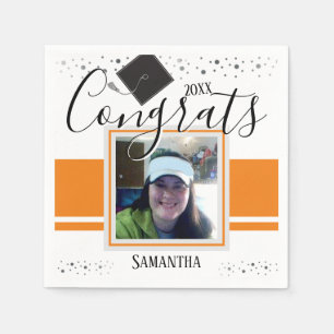 Graduation Congrats GRAD Name and Photo Orange Napkin