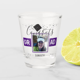 Graduation Congrats GRAD Name and Photo Purple Shot Glass