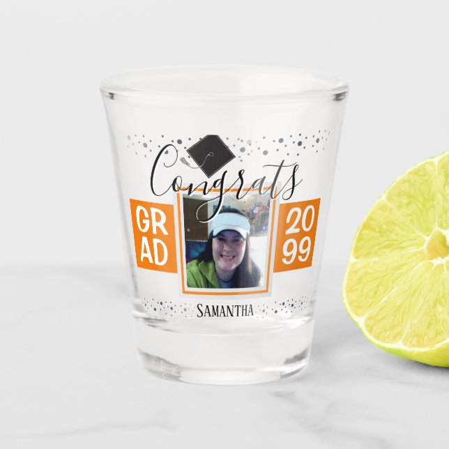 Graduation Congrats GRAD Year Orange Shot Glass (Front)