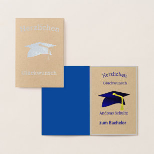 Graduation Congrats in  German  -  silver Kraft Foil Card