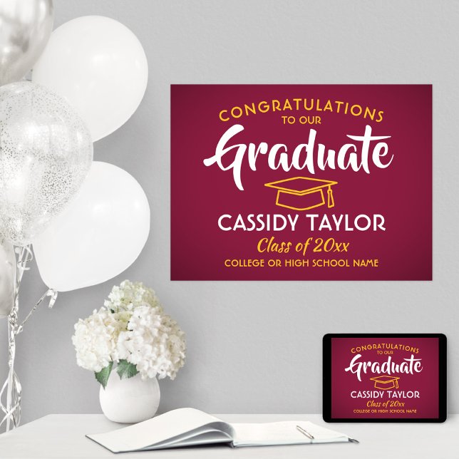Graduation Congrats Maroon Red Gold Yellow & White Poster (Creator Uploaded)