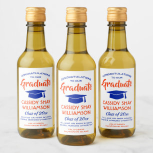 Graduation Congrats Modern Orange and Blue Mini Wine Label