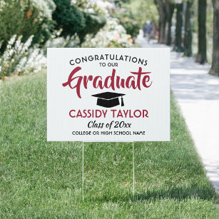 Graduation Congrats Modern Red White & Black Yard Garden Sign