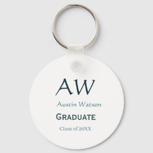 Graduation congrats monogram blue gray name 20XX c Keychain