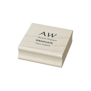 Graduation congrats monogram blue gray name 20XX c Rubber Stamp