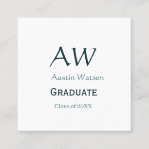 Graduation congrats monogram blue gray name 20XX c Square Business Card