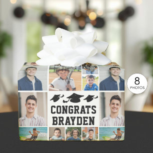 Graduation Congrats Name 8 Photo Collage  Wrapping Paper