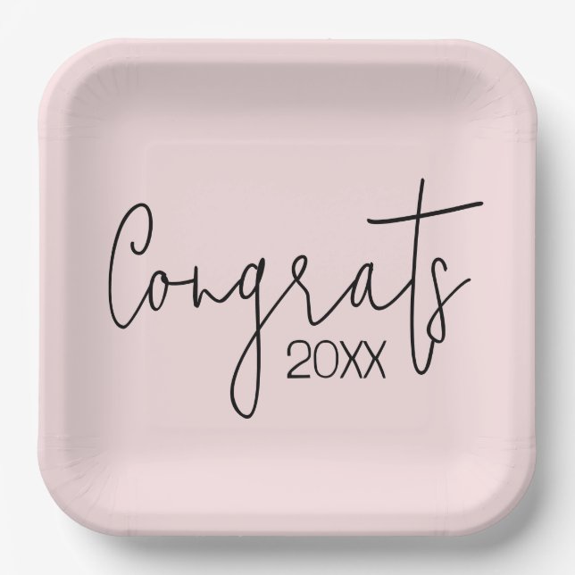 Graduation Congrats On Blush Pink Paper Plate (Front)