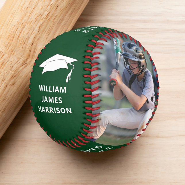 Graduation Congrats Personalized Photo Green Baseball (Creator Uploaded)