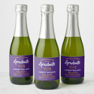 Graduation Congrats Purple Gold Yellow Mini Split Sparkling Wine Label