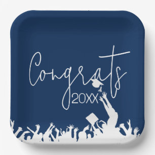 Graduation Congrats With White Caps Paper Plate