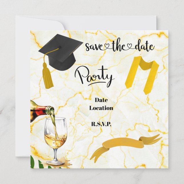 Graduation  Congratulation  Academic hat  and gown Save The Date (Front)