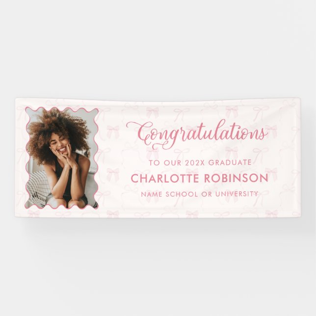 Graduation Congratulation Pink Bow Photo Banner (Horizontal)
