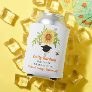 Graduation Congratulation Yellow Floral Sunflower Can Cooler