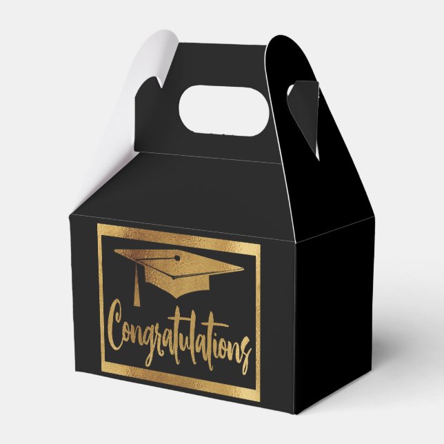 Graduation Congratulations Black Faux Gold Classic Favor Box (Front Side)