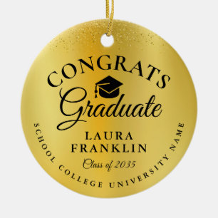 Graduation Congratulations Gold Glitter Foil Ceramic Ornament