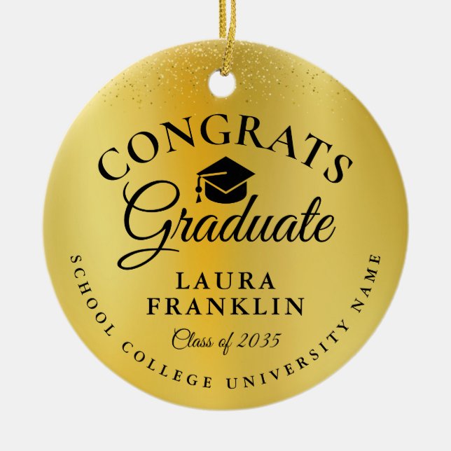 Graduation Congratulations Gold Glitter Foil Ceramic Ornament (Front)